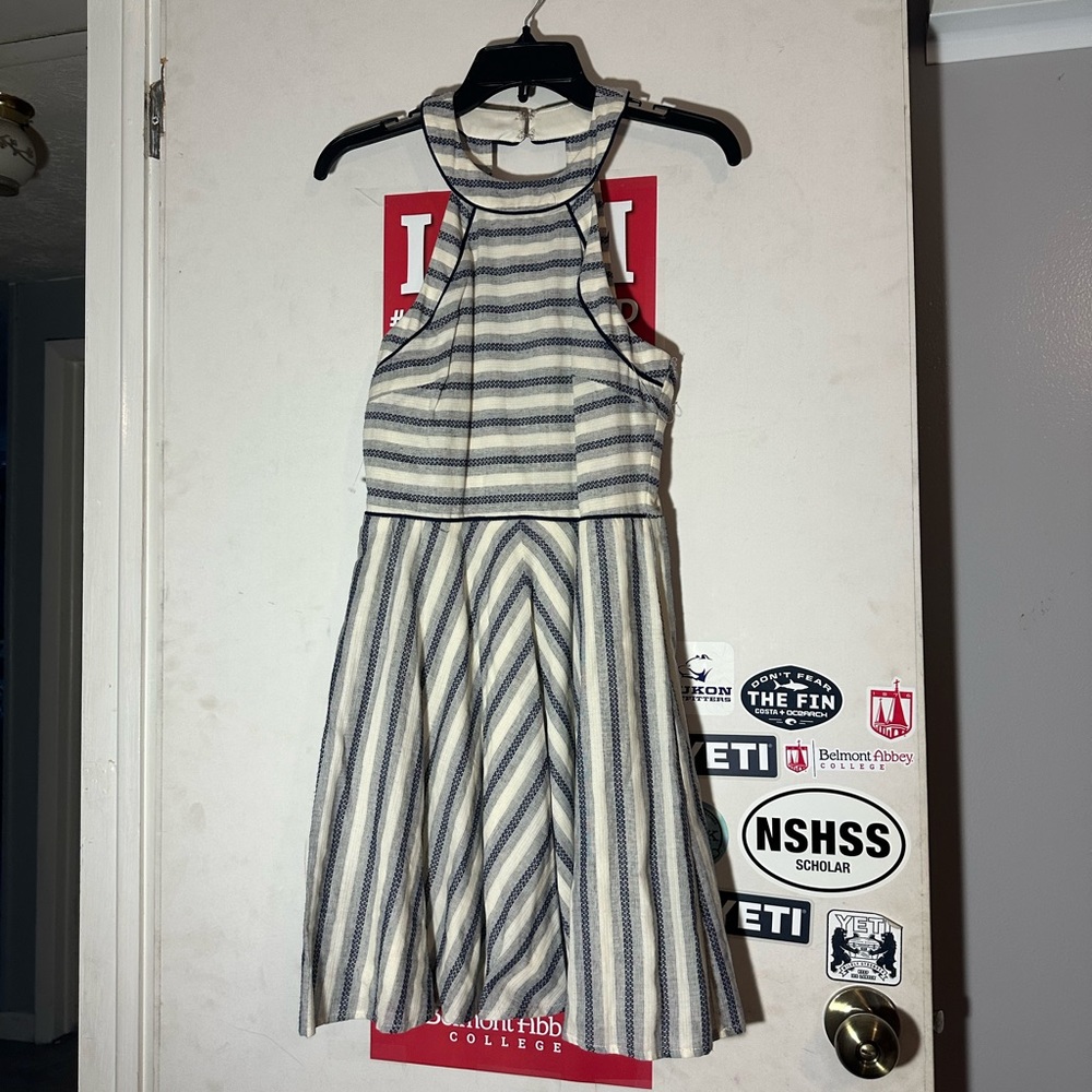 blue and white dress